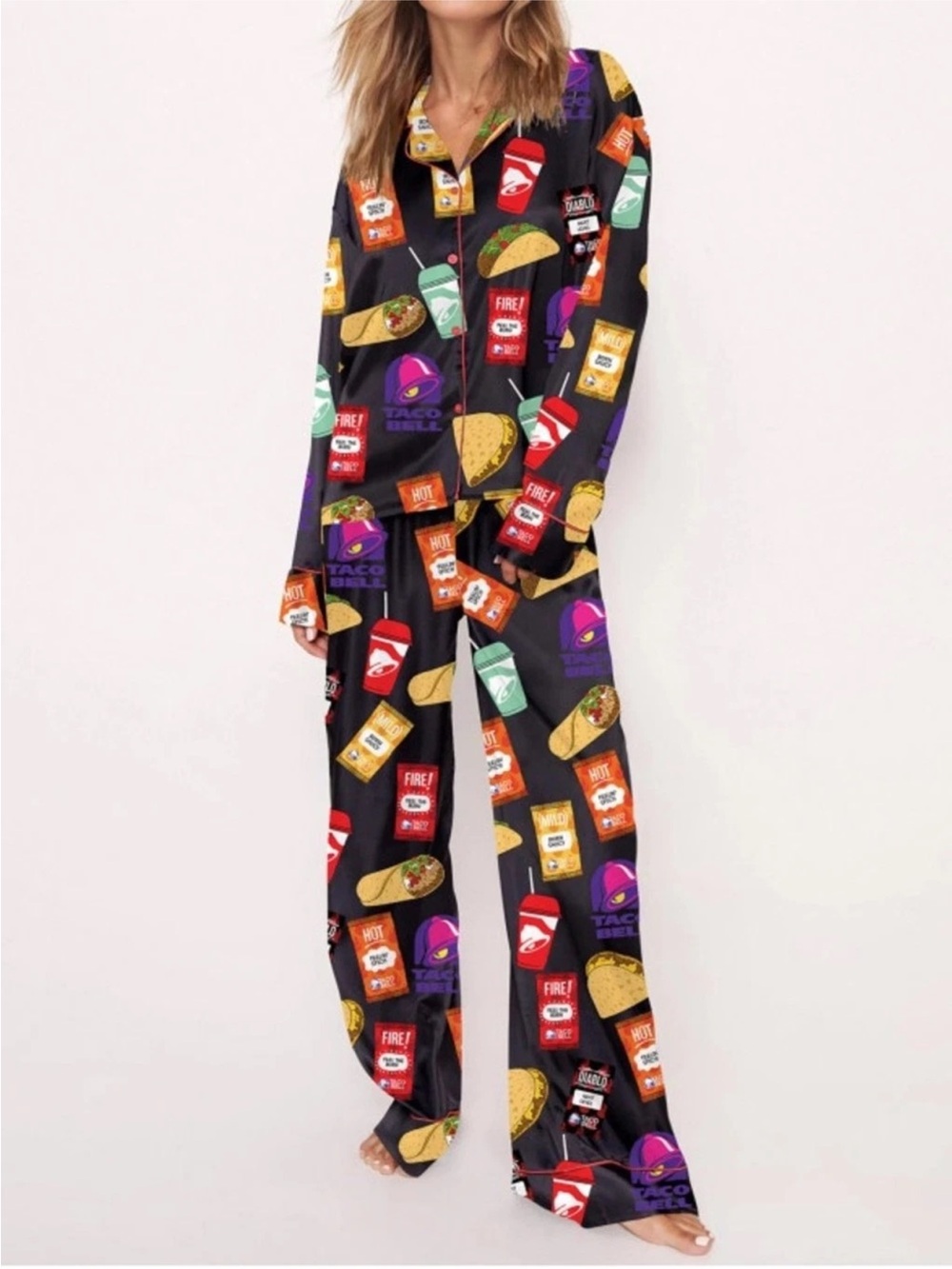 NWT Sheshow Black Satin Taco Bell Pajamas